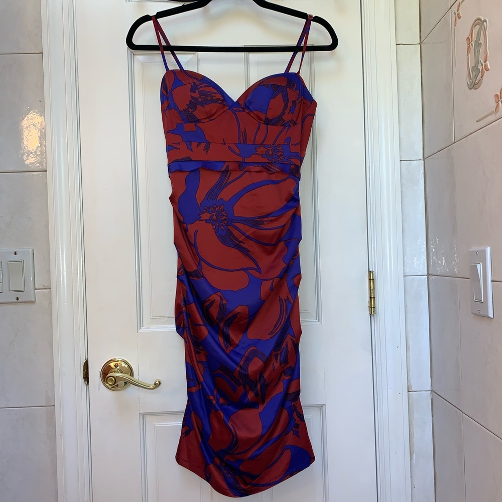 Sexy floral satin corset midi dress.